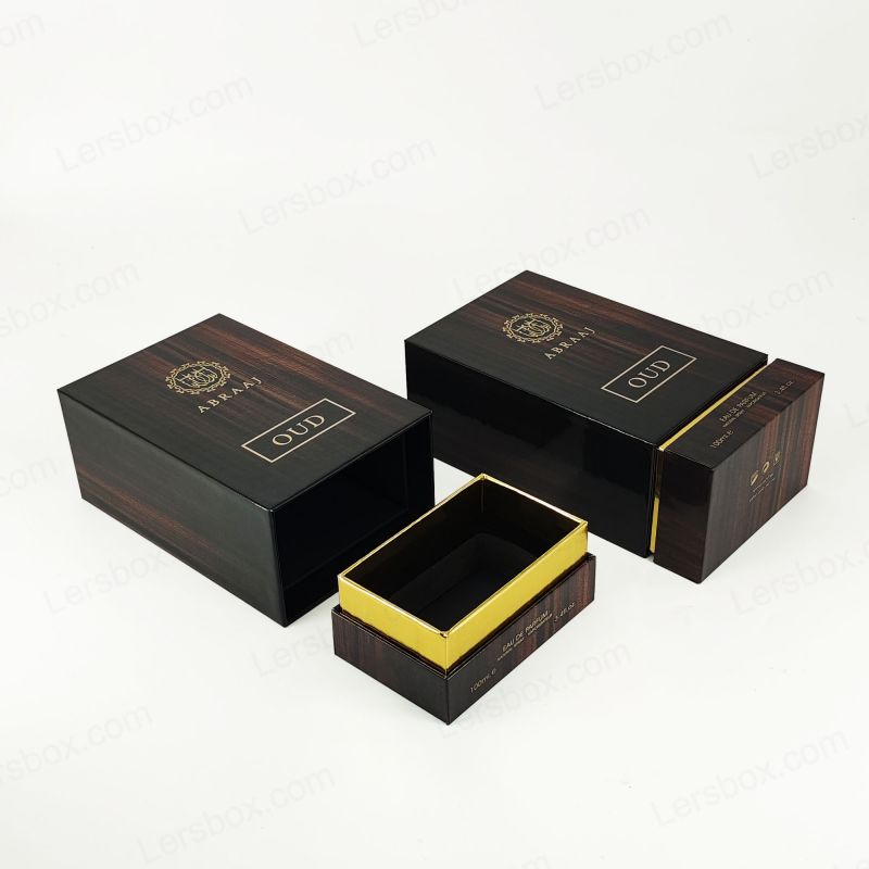 সোনার ফয়েল বিশদ এবং ইভা ফোম সন্নিবেশ এইচপি 019 সহ হস্তশিল্পের অনমনীয় পারফিউম প্যাকেজিং